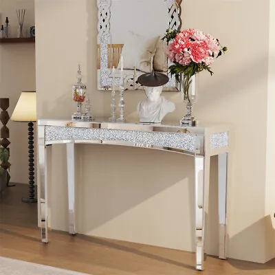 Modern Glass Rectangular Crystals Console Table Silver Desk Sofa Side Display • $289.90