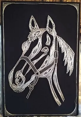 Beautiful Vintage Handmade Silver String & Nail Art Piece ~ Majestic Horse • $99.95
