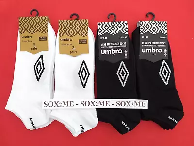 6 Pairs Mens Trainer Sports Socks Umbro Official Cotton Black White Size 6 -11 • £8.95