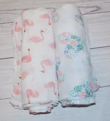 Aden GIRLS 2 Piece Muslin Blankets 44 X 44 Flamingo And Floral Prints • $5.99