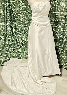 Mori Lee Strapless Wedding Dress Size 10 Polyester Satin Look Chapel Train Used • $75.65