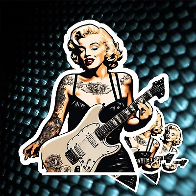 Tattooed Marilyn Monroe Plays Electric Guitar Sticker (Decal) • $15.19