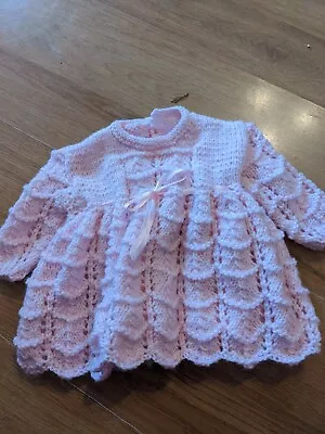 Brand New Pink Hand Knitted Long Sleeve Baby  Dress Fit 0/3 Mths • £6