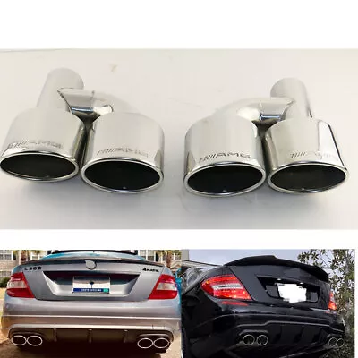 AMG H-type Style Exhaust Pipe Tip Dual Tips For Mercedes Benz C63 C300 E63 • $117.41