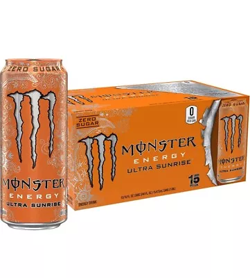 Monster Energy Ultra Sunrise Sugar Free Energy Drink 16 Fl Oz (Pack Of 15) • $37.99