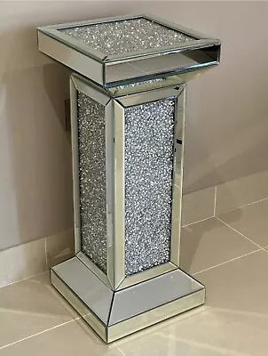 £149.99 • Buy Silver Sparkling Crushed Diamond Crystal Mirrored Pedestal End Lamp Table Pillar