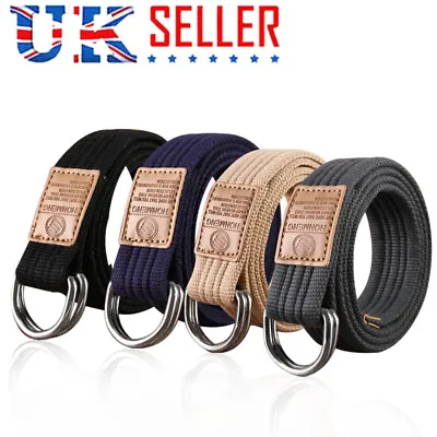 £4.99 • Buy Mens Ladies Belt Canvas D Ring Fabric Webbing Waist Belt Waistband Womens NEW