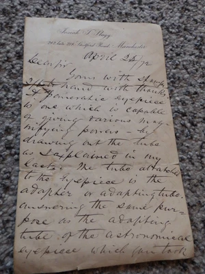 £10 • Buy Handwritten Letter 1872 From Josiah T Slugg, Manchester  Microscope Telescope