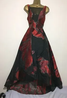 BNWTGorgeous Coast Black Red Silver Floral Occasion Maxi Midi Dress Size 14 £225 • £85