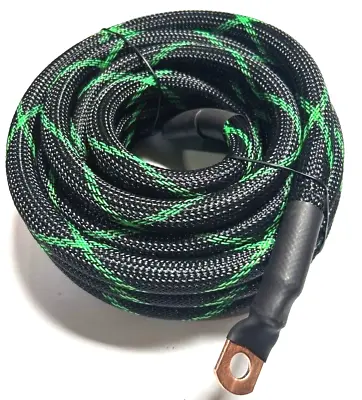 0 Gauge Black/Green Snakeskin Power Gr 100% OFC Copper Cable 1/0 AWG W/TERMINALS • $5.49