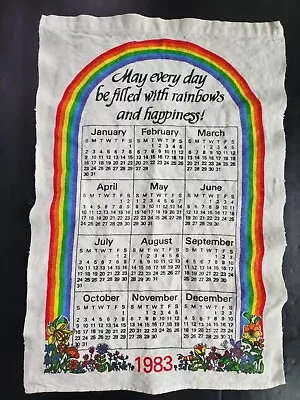 1983 Rainbow Calendar Tea Towel Kitchen Linen Bright Cheerful Kitschy Vtg Pride • $11.99