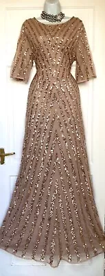 £71.99 • Buy Maya Deluxe Rose Gold Sequins Maxi Floor Length Occasion Evening Dress Size 14