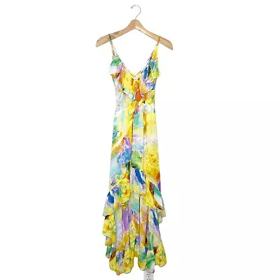 T-Bags Los Angeles S Small Rainbow Hi Lo Maxi Dress Smocked Waist Sleeveless • $26.24