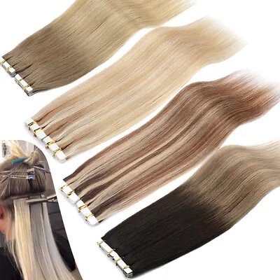 Tape In Hair Extensions 100% Real Remy Human Hair Invisible Skin Weft Ombre • $53.24