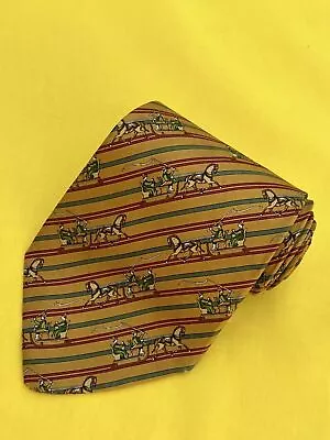 Authentic SALVATORE FERRAGAMO Taxi Horse Design On Brown 100% Silk Necktie Tie • $25.69