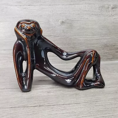 Vintage  Mid Century Whimsical Abstract Ceramic Reclining Monkey Figurine Brown  • $15