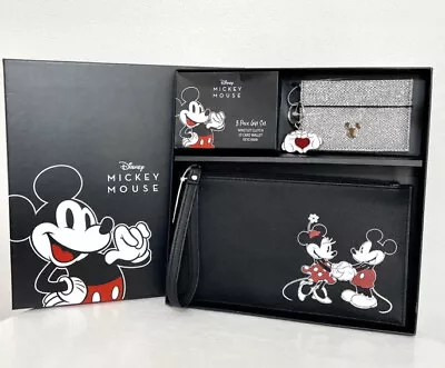 Disney Mickey Mouse 3 Piece Gift Set Wristlet Clutch Id Card Wallet Keychain • $20