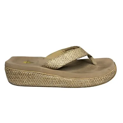 Volatile Wedge Thong Sandals Womens Tan Island Braided Woven Cushioned Size 8 • $14.39