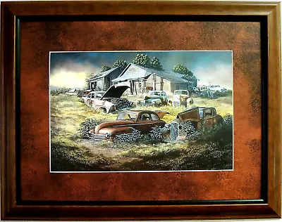 Old Cars Picture  Many Mopars Old Shevron Gas Pump Classics  Matted Framed 12x16 • $59.95
