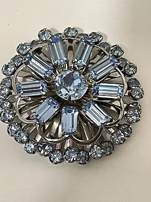 Vintage Mid Century Starburst Blue Baguette Rhinestones Brooch Pin Rivets • $22.99