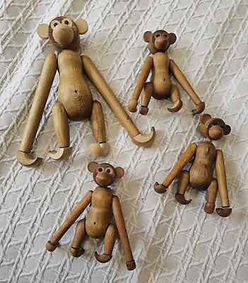 Set 4 Vintage Wood Monkey Kay Bojesen Style Japan Monkeys MCM • £241.11