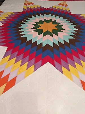 OMG! Vintage Handmade Expertly Hand Quilted Lone Star Quilt 77x86 Twin #121 • $56