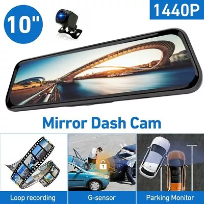 $79.99 • Buy HD 1440P Dash Camera Rear View Car Cam Reversing Mirror Front Rear DVR Recorder