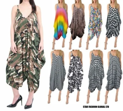 £11.99 • Buy Ladies Womens Cami Strappy Playsuit Dress Lagenlook Romper Baggy Harem Jumpsuit
