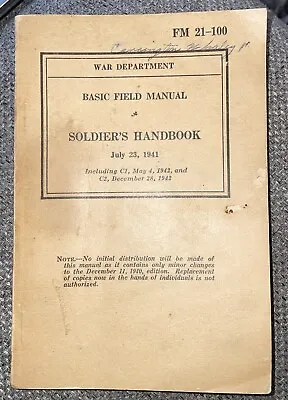 War Department Basic Field Manual Soldiers Handbook WW2 World War 2 July 23 1941 • $29.97