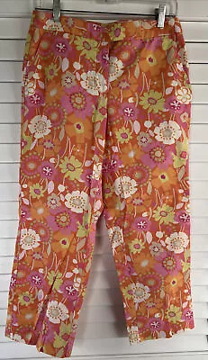 Sigrid Olsen Women's Tropical Print Capri Pants Bright Colorful Size 6 • $12.99