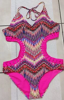 Apollo Swimwear 1 Pc Padded Bra Multi Color Swimsuit  Geometric Burst Design SzL • $28.98