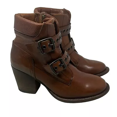 Mark Nason Yuma Sonora Ankle Biker Buckle Moto Heeled Boots Brown Leather Women' • $54.65