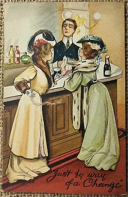 Edwardian Role Reversal  Just By Way Of A Change  Women Smoking In Bar Comic PC • £3.95