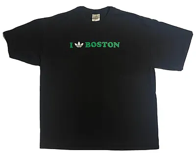 Vintage Adidas Boston T Shirt Mens XL I Love Spellout Trefoil Black Logo Tee VTG • $24