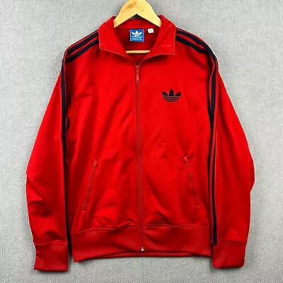 Adidas Jacket Mens Medium Red Black 3 Stripe Bomber Embroidered Logo Full Zip • $24.95