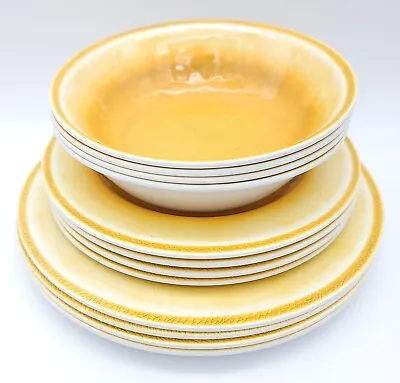 12-Piece Melamine Yellow Crackle Dinnerware Kids / Camping / Cabin Dishes **READ • $21.99