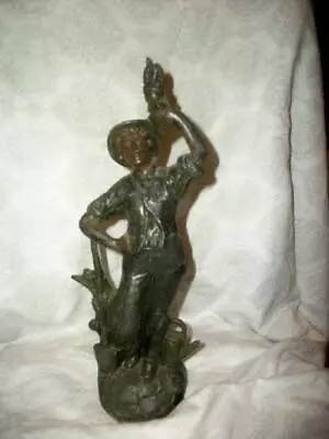 Antique French Bronzed Spelter Figural Statue Lamp Base Man Fabrication Paris • $129.98