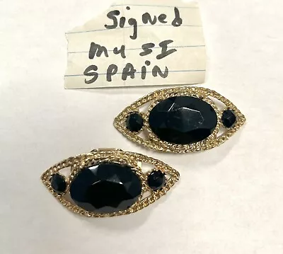 VTG SIGNED MUSI Black METAL SHOE CLIPS Costume Jewelry • $10