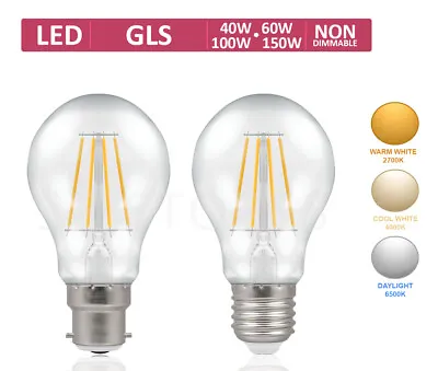 Edison Screw E27 40w 60w 100w GLS Filament LED Bulbs Warm Cool Daylight Bayonet • £9.99