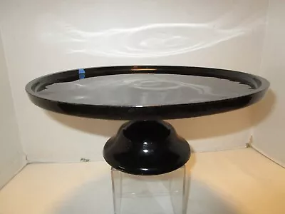 Midcentury Modern Black Glass Cake Stand Footed 11.75” Wide Hard To Find Vintage • $112