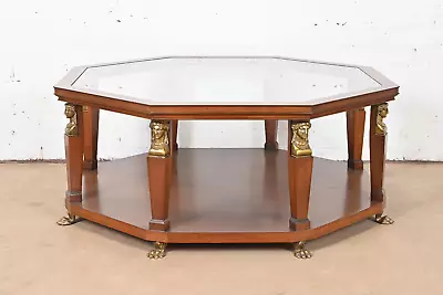 Baker Furniture Egyptian Revival Walnut And Brass Octagonal Cocktail Table • $2395