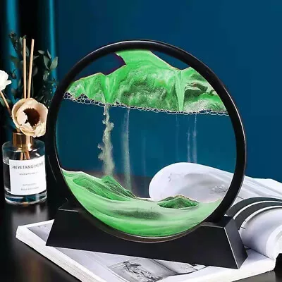 3D Sandscape In Motion Display Green Moving Sand Art Picture Glass Flowing Gift • £7.95