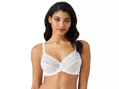 Wacoal 40DD Bra White Lace Renaissance Rose Underwire 85720 Unlined Seamed Cups • $18