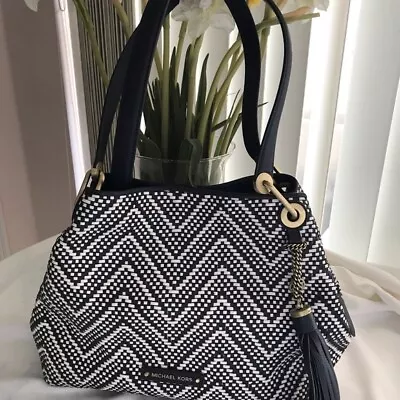 Michael Kors Navy & White Woven Raven 3 Compartment Tote Satchel Bag • $38.45