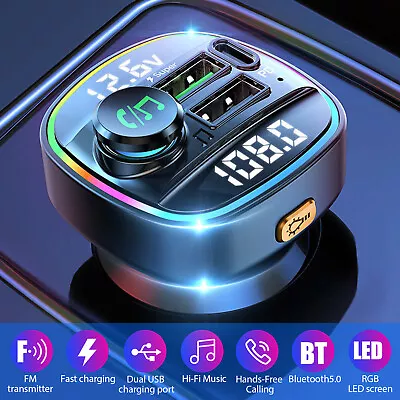 Bluetooth 5.0 Car Wireless FM Transmitter Adapter USB PD Charger AUX Hands-Free • $12.98