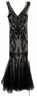 Cachet Vintage Style Dress Mermaid Style Black Lace/Nude Slip Size 10 Beautiful • $90