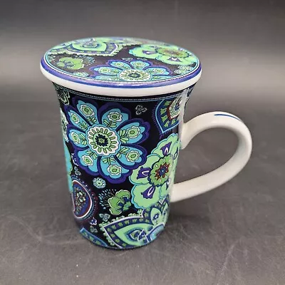 Vera Bradley Porcelain Blue Turquoise Floral Coffee/Tea Cup W/Lid 8oz. • $9.99