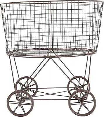 Vintage Reproduction Metal Laundry Basket On Wheels Rust，Made From 100% Iron • $58.47