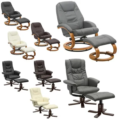 £169.95 • Buy PU Leather Recliner Chair Foot Stool Lounge Sofa Armchair Swivel Chair Wood Base