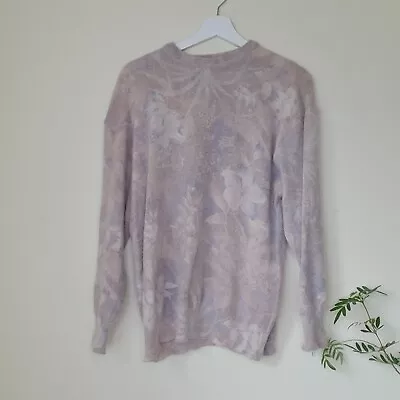 Vintage 80s-90s Angora Blend Jumper L Floral 60% Wool 30% Angora Fluffy Knit • $65